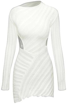 White Mini Sweater Dress For Party, Long Sleeve Knit Mini Dress For Party, Knit Long Sleeve Mini Dress For Party, Stretch Knit Mini Dress For Parties, White Long Sleeve Sweater Dress For Party, Fitted Knit Bodycon Party Dress, Fitted Knit Mini Dress For Party, Party Ribbed Knit Mini Dress, Fitted Knit Bodycon Dress For Party