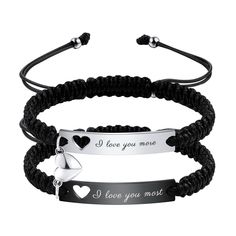 PRICES MAY VARY. Matching Bracelet Set: This matching bracelet features connectable hearts that attract and connect together when they are close together, symbolizing that no matter how far apart you are, your two hearts are always connected and will always be together. Custom ID Bracelet: Each bracelet is equipped with a double-sided engraved ID tag for you to customize. And you can customize text, name, special date, Roman numerals, coordinates, etc. according to your own needs. Adjustable Bra Adjustable Metal Bracelets For Valentine's Day, Adjustable Metal Bracelet For Valentine's Day, Black Metal Heart Bracelet As Gift, Black Stainless Steel Bracelets For Valentine's Day, Black Stainless Steel Bracelet For Valentine's Day, Adjustable Stainless Steel Braided Bracelet As Gift, Valentine's Day Black Stainless Steel Bracelets, Adjustable Black Heart-shaped Bracelet, Adjustable Black Bracelets For Valentine's Day