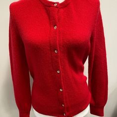 Nwt, Beautiful Buttons Elegant Red Crew Neck Sweater, Red Winter Sweater With Button Closure, Vintage Sweater For Layering, Classic Red Fitted Cardigan, Classic Fitted Red Cardigan, Classic Red Crew Neck Sweater, Cozy Red Crew Neck Cardigan, Fitted Red Cardigan, Classic Red Sweater For Fall