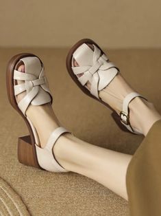 Casual style. European design. Rubber sole. Metallic buckle closure. Square heel. Ankle strap. Open toe. Genuine leather. Color may be lighter or darker depending of the device it is displayed. Leather T-strap Sandals With Platform And Closed Toe, Beige Open Toe Platform Slides, Beige Open Toe Platform Sandals, White Platform Sandals, Women High Heels, Spring Beige T-strap Sandals With Buckle Closure, Handbags For School, Beige Buckle Closure Slip-on Footbed Sandals, Roman Sandals