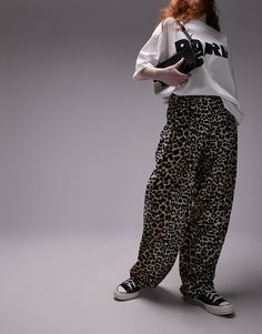 Trousers & Leggings by Topshop This is Topshop Leopard print High rise Functional pockets Wide leg Leopard Trousers, Pleated Wide Leg Pants, Leopard Pants, Printed Trousers, Thrift Fashion, Spring Fashion Trends, Mixing Fabrics, Printed Linen, School Fashion