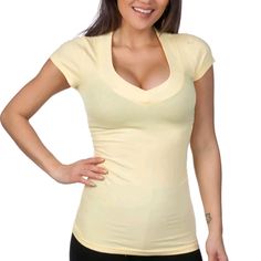 Material: 95% Cotton 5% Spandex Approximate Measurements (Lying Flat, No Stretch): Small Armpit To Armpit- 14" Length- 24" Medium Armpit To Armpit- 15" Length- 24.5" Large Armpit To Armpit- 16" Length- 25" Fitted Solid Color V-neck Top, Fitted V-neck Basic Tops, Solid Color Stretch V-neck T-shirt, Stretch Solid V-neck Top With Short Sleeves, Basic Solid V-neck Top, Stretch Cotton V-neck Top, Solid Fitted V-neck T-shirt, Fitted Solid V-neck T-shirt, Solid Stretch V-neck T-shirt