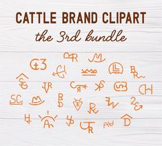 the font and numbers are drawn in orange ink on white wooden planks with text that reads cattle brand clipart, the 3rd bundle