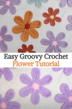 crochet flower pattern with the words easy grooy crochet on it