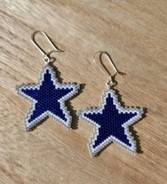 Silver Star-shaped Beaded Earrings, Star-shaped Beaded Earrings As Gift, Star-shaped Beaded Earrings With Ear Wire For Gifts, Star-shaped Beaded Earrings With Ear Wire As Gift, Cowboys Star, Dallas Cowboys Star, Beaded Earrings Patterns, Earring Patterns, Star Earrings