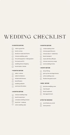 the wedding checklist is shown in black and white