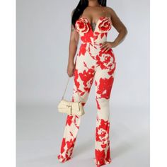 Beautiful And Stylish Floral Print Jumpsuit With Floral Embellishments - This Jumpsuit Has Good Stretch - Size Medium Only Left In Stock Bohemian Rompers, Urban Outfitters Romper, Floral Print Jumpsuit, Floral Print Rompers, Carhartt Womens, Print Jumpsuit, Tie Dye Cotton, Red Jumpsuit, Floral Jumpsuit