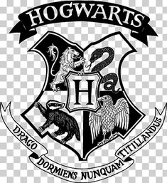 the hogwarts crest is shown in black and white