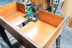 a workbench with some tools in it