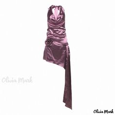 Olivia Mark - Chic Layered V-Neck Halter Neck Dress from Fashion Collection Collar Neck Dress, Socialite Style, Purple Satin, Mini Dresses For Women, Spring Women, Satin Mini Dress, Halterneck Dress, Early Spring, High End Fashion