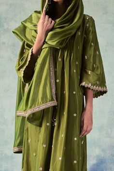 Shop for Punit Balana Green Silk Anarkali Set for Women Online at Aza Fashions