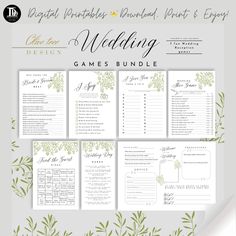 the wedding game bundle includes games and seating cards for guests to use on their wedding day