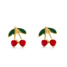 A pair of cherry shaped stud earrings.