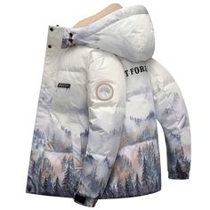 Forest Print Down Jacket Couple Short Down Jacket Winter New Hooded Casual Fashion Warm Jacket Couple Jacket, Forest Print, Fashion Trends Winter, Warm Jacket, Winter Looks, Matching Couples, Winter Wear, Winter Wardrobe, Halloween Outfits