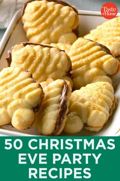 christmas eve party cookies on a plate with the words 50 christmas eve party recipes