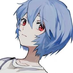 an anime character with blue hair and red eyes