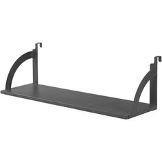 a black shelf with two hooks on it