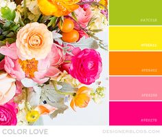 a bouquet of flowers is shown in the color scheme for this image, it's bright