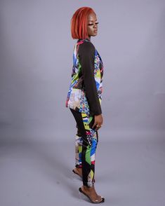 This Pop Art Blazer Set features a shawl lapel blazer with a double-breasted front and a single button closure followed by matching straight-leg pants. Top: Single-button closure Bottoms: Elastic at the back Front Side Pockets Fabric: 97% Polyester 3%spandex Lining:100% Polyester Multicolor Long Sleeve Sets For Work, Multicolor Pant Set For Spring Workwear, Multicolor Spring Workwear Pant Set, Multicolor Long Sleeve Sets For Workwear, Fitted Multicolor Suits For Spring, Fitted Multicolor Pantsuit For Workwear, Multicolor Long Sleeve Suits For Spring, Multicolor Workwear Sets For Fall, Multicolor Sets For Workwear In Fall