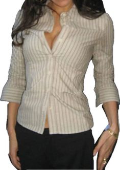 Siren Outfits, Long Sleeves Shirts, New York Office, Womens Office, Fitted Shirts, Middle Aged Women, Striped Long Sleeve Shirt, Spring Wardrobe, Straight Leg Trousers