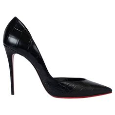 100% authentic Christian Louboutin Irizia 100 pointed-toe black croco embossed leather pumps. Have been worn once and are in virtually new condition. Measurements Imprinted Size 39 Shoe Size 39 Inside Sole 27cm (10.5in) Width 7.5cm (2.9in) Heel 10cm (3.9in) All our listings include only the listed item unless otherwise specified in the description above Luxury Crocodile Pattern Heels For Party, Luxury Party Heels With Crocodile Pattern, Black Leather Heels With Crocodile Pattern, Luxury Crocodile Pattern Heels For Formal Occasions, Evening Leather Heels With Crocodile Pattern, Formal Leather Heels With Crocodile Pattern, Hermes Kelly Bag, Leather Biker Boots, Croc Leather