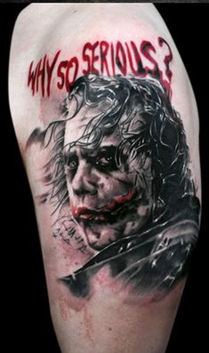 a man's arm with a tattoo on it that says, why so serious?