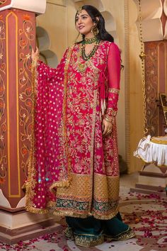 Pink Embroidered Salwar Suit Dupatta Suit Dupatta, Embroidered Salwar, Pakistani Salwar, Pakistani Salwar Kameez, Shocking Pink, Embroidered Dupatta, Pakistani Wedding Dresses, Pink Shade, Desi Wedding