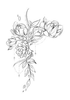 a black and white drawing of flowers