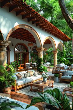 14 Breathtaking Covered Patio Ideas That WOW Backyard Roof Ideas, Guatemala Architecture, Boho Living Room Decor Ideas, Mexico Homes, Covered Patio Ideas, Mediterranean House Designs, Patio Oasis, Taman Air, Lush Plants