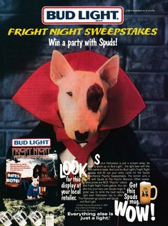 an ad for bud light featuring a pig dressed in a red cape and black suit