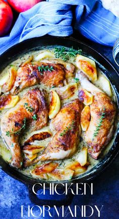 chicken and potatoes in a skillet with the words chicken horvy on it