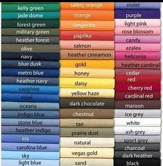 many different colors of bed sheets and pillowcases with the names of them on them