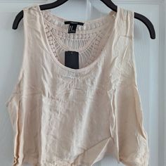 Forever 21 Crop Top Blouse - Nwt Beige Lace Open Back Sleeveless 100% Rayon Fabric, 100% Cotton Lace Hand Wash Made In China Us Sz M Trendy Beige Vest Crop Top, Beige Cropped Vest Top, Chic Beige Sleeveless Crop Top, Beige Vest Crop Top For Spring, Beige Sleeveless Summer Tank Top, Beige Sleeveless Tank Top For Summer, Sleeveless Beige Crop Top For Vacation, Beige Summer Vest For Day Out, Summer Beige Vest For Day Out