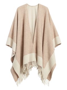 Reversible Wool-Blend Poncho Wool Blanket Poncho Capes, Brown Winter Poncho, Fendi Reversible Poncho, Poncho Tall Boots, Woollen Shrug Designs, Poncho Sweater With Sleeves, Girls Boutique Dresses, Woolen Clothes, Crochet Boho Bag