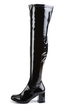 3" Block Heel, Gogo Over-the-Knee Boot, Str. Pat, Side ZipHEEL/PLATFORM : 3" Block HeelFIT GUIDE : True to sizeVEGAN : Yes Knee Boot, Thigh High Boots, Black Stretch, Thigh High, Womens Heels, Over The Knee Boots, Thigh Highs, Over The Knee, High Boots