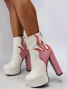 Flame Graphic, Chunky Heeled Boots, High Heeled Boots, Funky Shoes, Gogo Boots, Chunky Heels Boots, Fancy Shoes