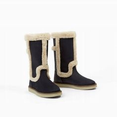 Nwt!! Super Cute Genuine Leather Faux Fur Boots... Size 3... Color Navy Navy Round Toe Boots For Winter, Zara Suede Boots For Winter, Zara Closed Toe Winter Boots, Zara Closed Toe Boots For Winter, Zara Casual Boots With Round Toe, Kids Combat Boots, Kids Black Boots, Girls Combat Boots, Velvet Sneakers