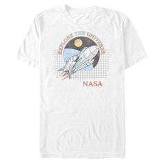 Launch your dreams with an out-of-this-world NASA design! You'll be the brightest star around with this epic National Aeronautics and Space Administration style. Size: medium. Color: white. Gender: male. Age Group: adult. Pattern: Spaceship. Material: Cotton. Nasa Spaceship, Nasa Design, Mens Graphic T, Logo T, Retro Logo, Slim Fit Shorts, Logo T Shirt, Perfect Shirt