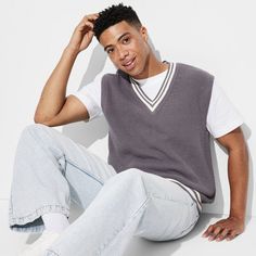 Men's Casual Fit Vest - Original Use™ Gray M Ribbed Cotton V-neck Sweater Vest, V-neck Sweater Vest For Winter Streetwear, Ribbed Cotton Sweater Vest For Fall, Casual Ribbed Vest For Layering, Cotton Ribbed Vest For Layering, Ribbed Cotton Vest For Fall, Fall Ribbed Cotton Vest, Cotton Ribbed V-neck Sweater Vest, Fall Cotton Ribbed Vest