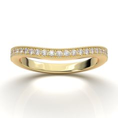 "Yellow Gold Milgrain Curved Wedding Band from AurosiJewelsCouture TRY BEFORE YOU BUY! With our exclusive at home try on service. Learn more here: https://www.etsy.com/listing/481629574/ This dazzling and unique milgrain curved wedding band for women from Aurosi Jewels is the perfect way to complement any engagement ring. The delicate and dainty band is studded with diamonds half way around to make it shine from every corner of the room. The contour style of the band is the perfect way to accent a halo style engagement ring, or even add a little bling to a solitaire band. Available in white, yellow, and rose gold, as well as Platinum, this yellow gold art deco inspired wedding band will complete your engagement set and make you extremely happy! Please feel free to reach out if you are inte Elegant Wedding Jewelry With Milgrain Detail, Yellow Gold Wedding Diamond Ring With Decorative Band, Milgrain Round Cut Wedding Ring, Wedding Yellow Gold Diamond Ring With Decorative Band, Classic Gold Bridal Sets For Wedding, Classic Bridal Sets With Halo Design For Wedding, Classic Wedding Bridal Set With Halo Design, Elegant Milgrain Diamond Ring For Wedding, Wedding Diamond Ring With Decorative Band