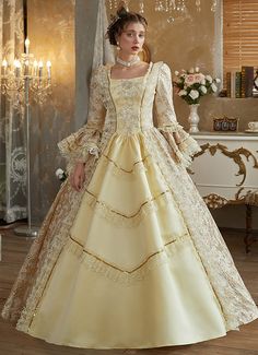 Versailles Makeup Ball Gold Dresses Carnival Vintage Victorian Dresses House Of Worth 1890s Evening Gowns, Dickens On The Strand Costumes, Ball Gowns 1800s, Victorian Ball Gowns Princesses, 1800s Outfits, 1790s Dress, Victorian Ballgown, Ball Gowns Victorian, Prom Dress Princess