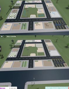 the screenshot shows two different views of a city with roads, streets and buildings