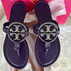 This Pair Has Never Been Worn. It’s New With Tags. It Comes With The Original Box And Dust Bag. Millers Run Small. I Am A 6 Usa / 36 Eur But I Am A Miller 7 Luxury Purple Leather Sandals, Luxury Round Toe Purple Sandals, Luxury Purple Sandals With Round Toe, Luxury Purple Round Toe Sandals, Summer Leather Sandals, Purple Sandals, Miller Sandal, Tory Burch Sandals, Metallic Sandals