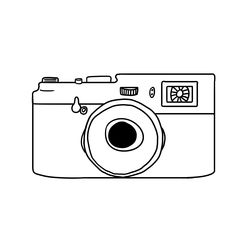 a black and white drawing of a camera