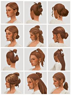 many different hairstyles are shown in the image, including ponytails and buns