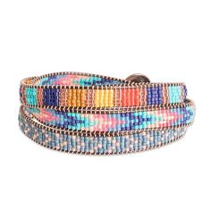 Multicolor Glass Beaded Wrap Bracelet with Geometric Motifs - Streets of Antigua | NOVICA Beaded Wrap Bracelets, Geometric Motifs, Beaded Wraps, Beading Patterns, Wrap Bracelet, Glass Beads, Beading, Bracelet, Glass