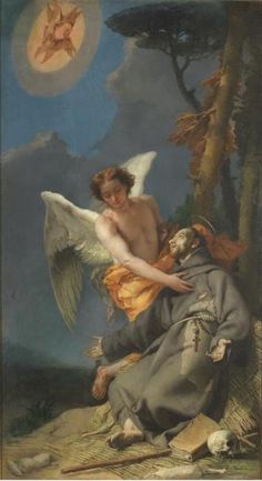 a painting of an angel and a demon