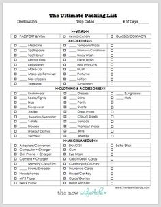 the ultimate packing checklist printable for families and kids to pack up on with their family's essentials