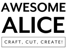 the awesome alice craft, cut and create logo is shown in black on a white background