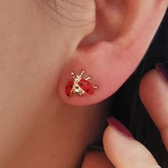 LadyBug Earring *14k Solid Dainty Gold For Lovers Gift *For Mom LadyBug gift *Limited Edition Christmas Jewelry https://asligold.etsy.com/listing/1342167845 # Features * Gram:2.05 gr(approximate weight) * Size: 10 mm * Production Method:CASTİNG +Hand Made Polish  * 14 K (0,585) in gold *Special Gift Box  *Like all precious jewels,it comes in its own gift box. *Can include a little gift note  *The Gold Body Of The Earring İs Polished By Hand. *Available in White gold or Rose Gold choosing Gold Belly Ring, Chic Rings, Earrings Aesthetic, Gold Bodies, Precious Jewels, Gold Gifts, Christmas Jewelry, Mom Birthday Gift, Girly Jewelry